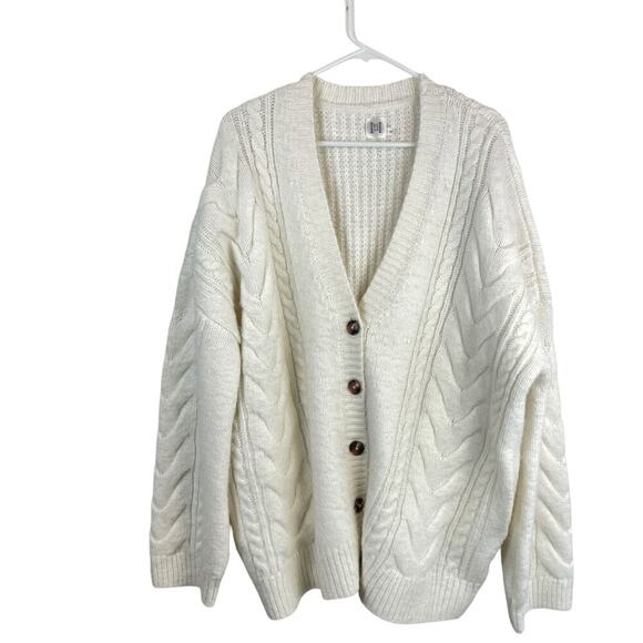 Helsa Serena Cable Knit Wool Blend Button Up Cardigan Sweater White Size Small - Picture 2 of 11